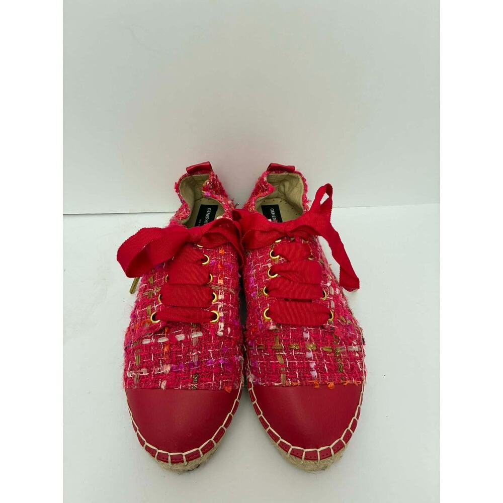 Generation Love Womens 36 Red Tweed Lace Up Espadrille Sneakers Casual Platform